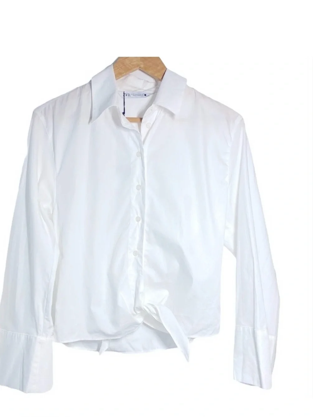 ZARA Cropped Front Tie Button Down Blouse